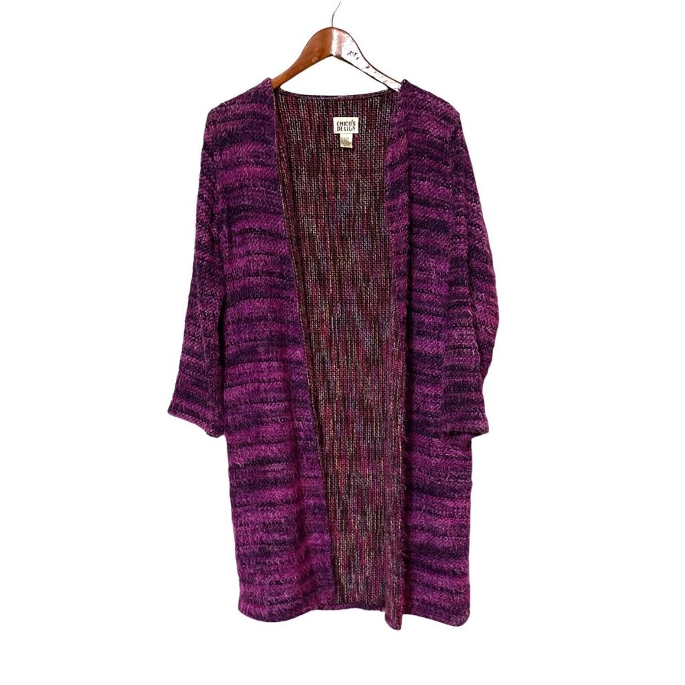 Chicos Design Purple Eyelash Texture Duster‎ Sweater Art to Wear Indie Boho